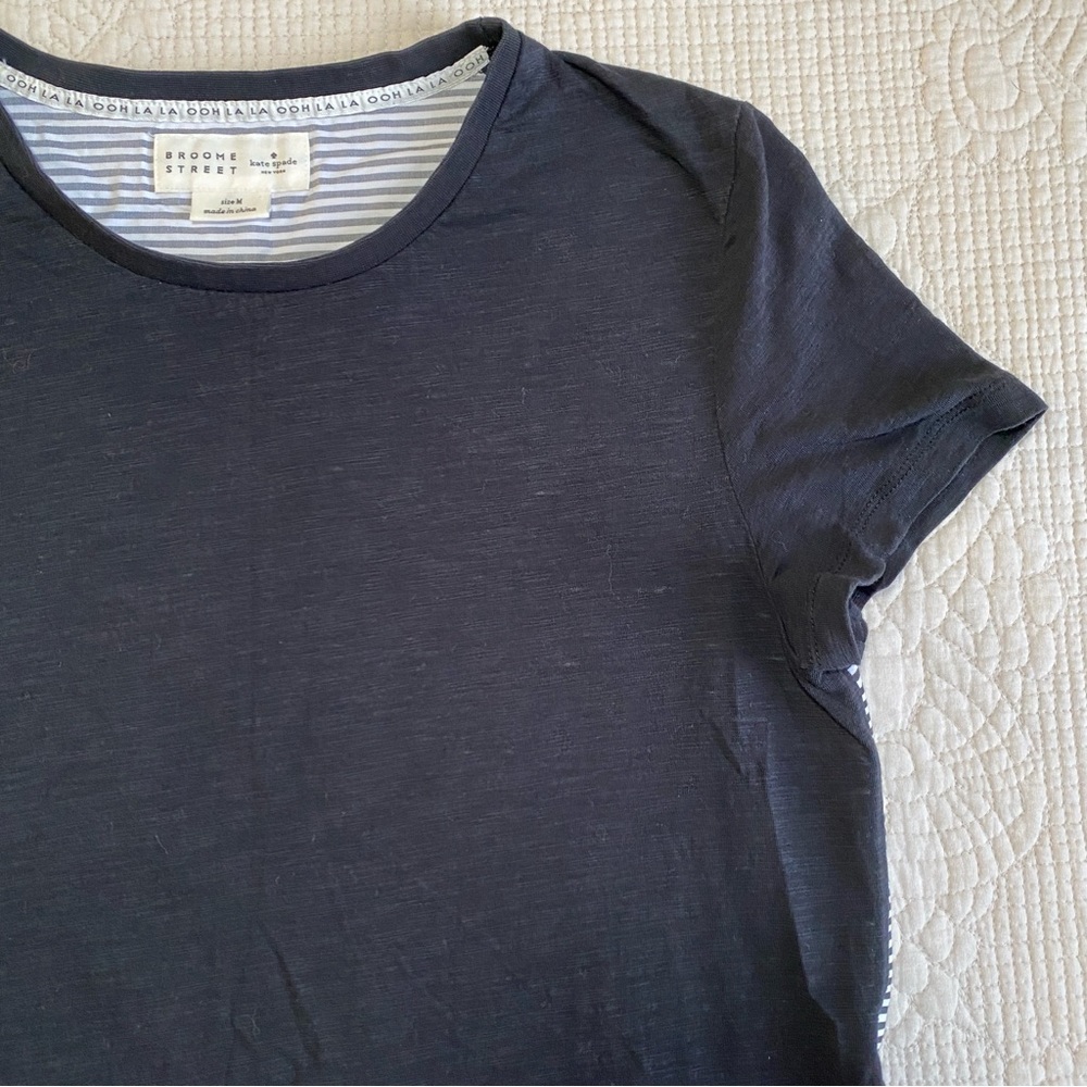 KATE SPADE Broome Street Black Short Sleeve Striped Ruffle Back T-shirt Medium - Picture 4 of 9